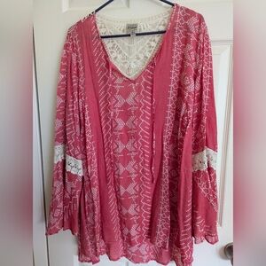 Bohemian Pink and White Tunic with Lace Accents